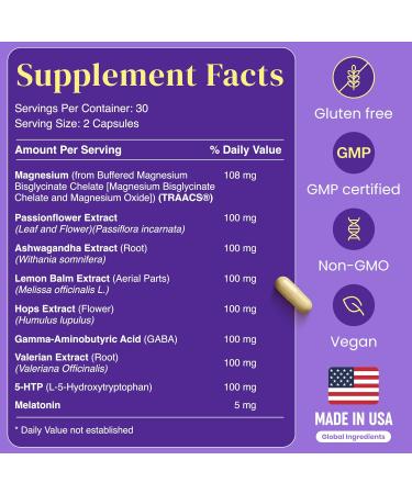 9-in-1 Melatonin Sleep Aid for Adults - USA Made Lab Tested with Melatonin 5mg and 108mg Magnesium for Sleep - TRAACS Ashwagandha Valerian Root GABA 5HTP Herbal Sleep Supplement Vegan 60 Caps - Buy Online on GoSupps.com