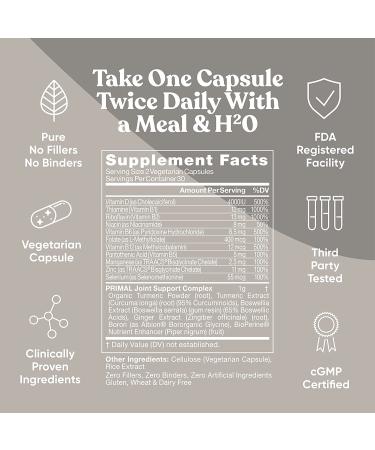 Primal Joint Support Capsules with Turmeric Curcumin & Boswellia for Men & Women - 60 Vegetarian Soft Capsules - Buy Online on GoSupps.com