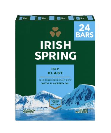 Irish Spring Icy Blast Bar Soap for Men, Mens Bar Soap, Smell Fresh and Clean for 12 Hours, Men Soap Bars for Washing Hands and Body, Mild for Skin, Recyclable Carton, 24 Pack, 3.7 Oz Soap Bars
