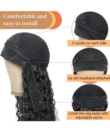 Ombre Brown Water Wave Headband Wig 26 Inch | Synthetic Glueless Half Wig with Headbands | 180% Density Curly Wigs for Black Women | Natural Daily Wear - T30-16 - Buy Online on GoSupps.com