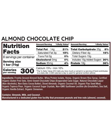 G2G Almond Chocolate Chip Protein Bars 8 Count - Real Food Ingredients, Refrigerated for Freshness, Healthy Gluten-Free Snack and Meal Replacement, 2.47 oz (Pack of 8) - Buy Online on GoSupps.com