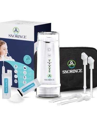Nasal Irrigation System for Sinus Relief - Portable Cordless Electric Neti Pot Nose Cleaner - Sinus Flush Kit for Adults & Kids Home & Travel with 4 Rinse Modes 4 Nozzles 40 Salt Packs With Carry Bag