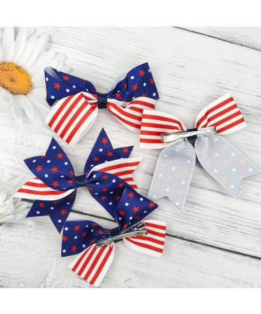 4th of July Patriotic Hair Bows Clips & Hairpins Set for Kids - USA Flag Hair Accessories for Independence Day - 4Pcs - Buy Online on GoSupps.com