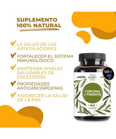 Turmeric and black pepper | 120 Capsules. Anti-inflammatory and natural antioxidant. High concentration BIO ingredients (Curcumin+Piperine) Natural No Additives Max Dose 1425 mg - Buy Online on GoSupps.com