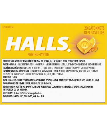 Halls Honey Lemon Cough Drops 9 count 20 Packs Cough Drops Honey Lemon Singles (Full Tray) - Buy Online on GoSupps.com