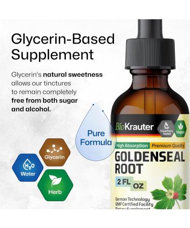 BIO KRAUTER Goldenseal Root - Pure Vegan Goldenseal Tincture 670mg per Serving 2 Fl.Oz 28-Day Supply - Immune & Respiratory Support - Liquid Golden Seal for Digestive Support - Alcohol & Sugar Free 2 Fl Oz (Pack of 1) - Buy Online on GoSupps.com