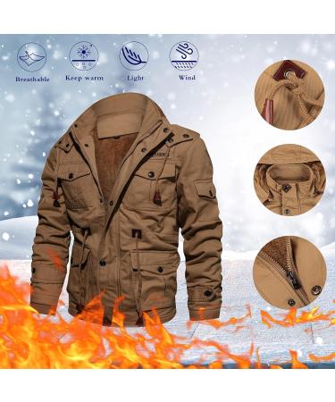 Buy Hanxiulin Oversized Plush Jacket - Warm Lined Men's Winter Parka | Fleece Hooded Coat in Khaki | XXL Available - Buy Online on GoSupps.com