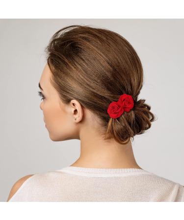 Red Rose Hair Clips Set - Elegant Flower Hair Accessories for Women and Girls - Perfect for Wedding, Dance, Birthday - Pack of 12 - Buy Online on GoSupps.com