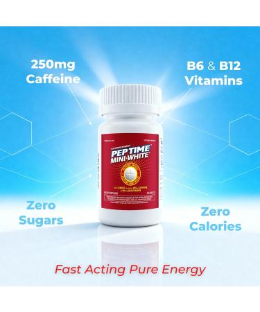 Peptime Mini White Vitamins B6 and B12 Caffeine Tablets 250mg Caffeine Per One Tablet Serving. Ideal Energy Level for Peak Performance and Focus. 100 Count - Buy Online on GoSupps.com