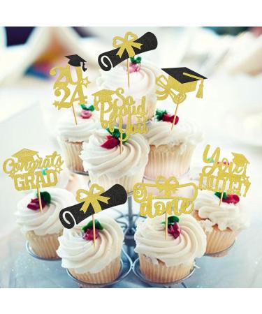 40Pcs Gold Graduation Cupcake Toppers 2024 Glitter Class of 2024 Cupcake Toppers 2024 Congrats Grad Cap Diploma Cupcake Picks for Graduation Party Decorations 2024 - Buy Online on GoSupps.com