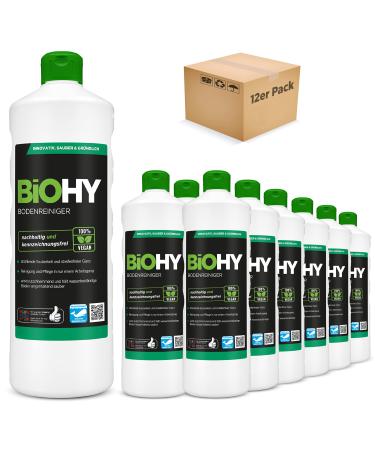 Biohy floor cleaner (12 x 1 liter) |Concentrate for all cleaning devices and all hard floors |Pleasant smell and streak -free cleaning |Ideal for laminate PVC & Stein |Organic concentrate 1 L (12 pack)