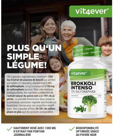 Broccoli Extract - 180 capsules - 1310 mg per daily dose - 10% sulforaphane - Broccoli sprouts - Optimized bioavailability - High dosed Vegan - Buy Online on GoSupps.com