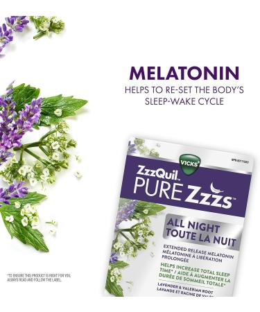 Vicks ZzzQuil PURE Zzzs All Night Extended Release Melatonin Sleep Aid Tablets for Adults 2 mg Per Tablet 21 count Chamomile Lemon - Buy Online on GoSupps.com