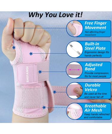 Compression Wrist Brace for Men & Women - Adjustable Night Support for Wrist Pain Carpal Tunnel Arthritis & Tendonitis - Small/Medium Pink Right Hand - Buy Online on GoSupps.com