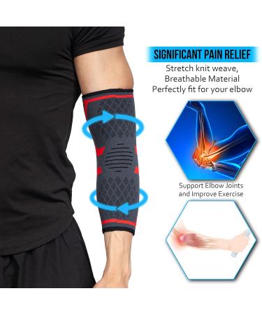 360 Relief Compression Elbow Brace Sleeve for Men and Women - Support, Pain Relief, Tendonitis, Tennis, Golf, Workout, Weightlifting - Large Red with Mesh Laundry Bag - Buy Online on GoSupps.com