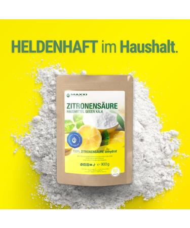 Maxxi Clean 900g Citric Acid Powder - Food Quality | Made in Germany | Home Remedies for Kitchen Household & Cosmetics | 100% Pure Citric Acid - Buy Online on GoSupps.com