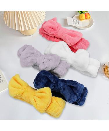5Pcs Fluffy Face Spa Headbands Set - Coral Fleece Makeup Headbands for Washing Face, Shower, Skin Care - Bow Hair Bands for Slumber Party Supplies - Buy Online on GoSupps.com