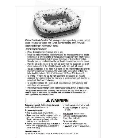 Mommy's Helper Inflatable Bathtub for Baby & Toddler Saddle Horn Baby Bath Seat Keeps Baby from Sliding Whimsical Ocean Design Makes Toddler Bath time Fun Recommended Age 6 to 24 Months - Buy Online on GoSupps.com