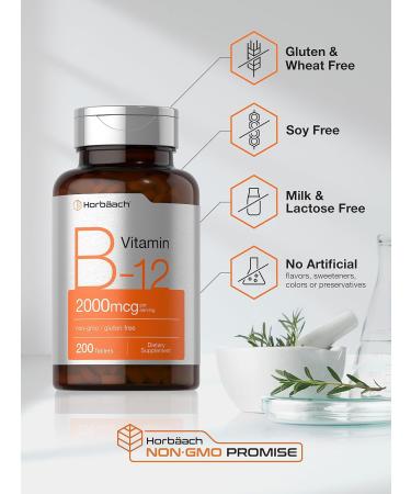 Horb ach B12 Vitamin 2000 mcg | 200 Tablets | Vegetarian Supplement | Non-GMO & Gluten Free - Buy Online on GoSupps.com