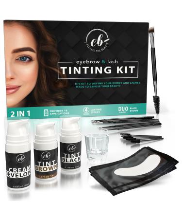 Eyebrow and Lash Kit | Brown and Black | Instant Color for Eyebrows and Lashes | 10 Applications | Perfect With Brow Lamination Kit | Vegan 2 in 1 Kit