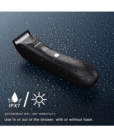 Men's Pubic Hair Trimmer with LED Display | Showerproof Wet/Dry Clippers for Ultimate Male Hygiene | Ceramic Blade Heads | Charging Dock - Black - Buy Online on GoSupps.com