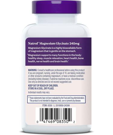Natrol Magnesium Glycinate Supplements 240 mg - High Absorption - Calm Magnesium Glycinate for Sleep - 60 Capsules 30 Day Supply 60 Count (Pack of 1) - Buy Online on GoSupps.com