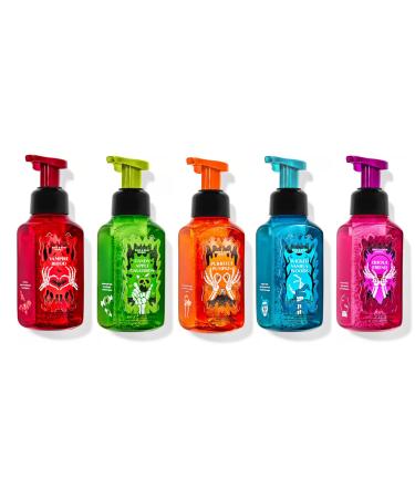 Bath + Body Works Gentle and Clean Foaming Hand Soap - Set of 5 Halloween Collection - Vampire Blood Candy Apple Cauldron Purrfect Pumpkin Wicked Vanilla Woods and Ghoul Friend