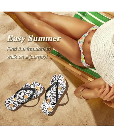 Mnsruu Halloween Damask Flower Pumpkin Flip Flops | Stylish Flip Sandals for Home Spa & Travel | XXL Size for Men & Women - Buy Online on GoSupps.com