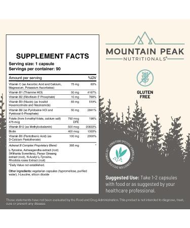 Adrenal B Complex by Mountain Peak Nutritionals - Supports Endocrine & Nervous System - Vitamin B, C & Adaptogens - 90 Vegetarian Capsules - Buy Online on GoSupps.com