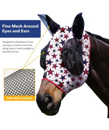Harrison Howard Super Comfort Stretchy Fly Mask - UV Protection Large Eye Space Medium Size Red & Blue Star Design - Buy Online on GoSupps.com