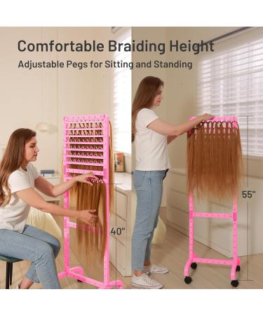 Adjustable Braiding Hair Rack with 160 Pegs 2-sided Braid Rack for Braiding Hair Movable Hair Racks for Braiders Standing with Wheels Hair Extension Holder for Braiders Hairstylists Pink - Buy Online on GoSupps.com