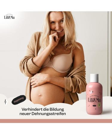 Lili & MU Pregnancy Oil for Stretch Marks | Vegan Natural Massage Oil with Coconut & Grape Seed Oil | 200 ml - Best Skincare for Pregnant Women - Buy Online on GoSupps.com