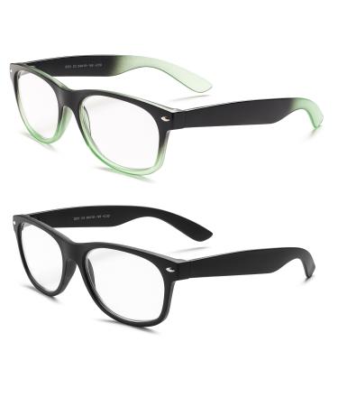 Specs retro 80's Vintage Reading Glasses Value Pack Matte Black Frame + Black/ Green Gradient Frame 2.5 x