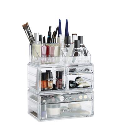 Relaxdays Make Up Organizer with 21 compartments cosmetic tower for lipstick nail polish acrylic make up box transparent