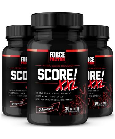 Score! XXL, 3-Pack, Nitric Oxide Booster Supplement for Men with L-Citrulline, Black Maca, & Tribulus to Improve Athletic Performance, Increase Stamina, & Support Blood Flow, Force Factor, 90 Tablets 30 Count (Pack of 3)