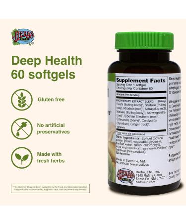 Herbs Etc. Deep Health - Daily Use Adaptogen Supplement - Aids Immune Health & Energy - with Reishi Mushroom - 60 Softgels (60 Servings) 60 Count (Pack of 1) - Buy Online on GoSupps.com