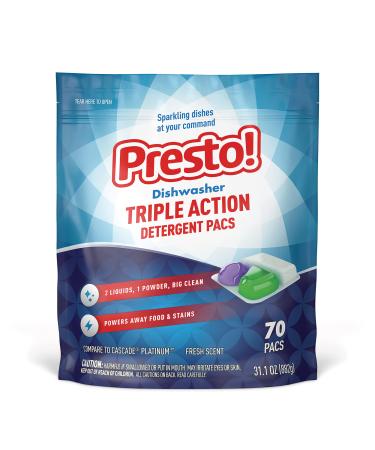 Amazon Brand - Presto! Triple Action Dishwasher Pacs, Fresh Scent, 70 Count