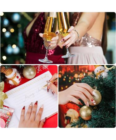 MELLIEX Christmas Fake Nails Artificial Full Cover Press on Nails 48 Pieces Xmas Coffin False Nail Tips Santa Claus Snowflake Elk Nail Art Decorations with Nail Glue and Nail Files - Buy Online on GoSupps.com