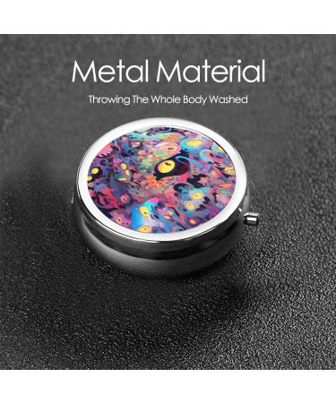 Many Strange Eyes Portable Metal Pill Box - Round Mini 3-Compartment with Hinged Design for Travel - Perfect for Small Pills - Stylish Black - Buy Online on GoSupps.com