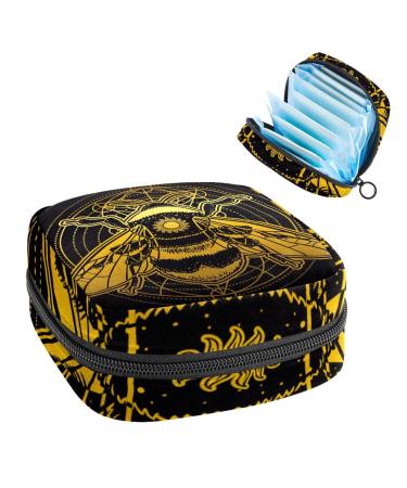 Anna Cowper Insect Gold Black Sanitary Napkin Storage Bag Feminine Menstrual Cup Pouches Nursing Pad Holder Tampon Bags Portable Period Bag for Women Teen Girls 1Pcs Multi-colored 13