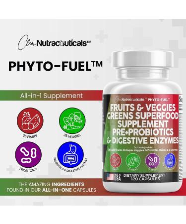 Reds & Greens Superfood Supplement - 120 Ct Capsules with 70+ Fruit & Vegetable Extracts, Probiotics, Prebiotics, Digestive Enzymes, Spirulina - Made in USA - Buy Online on GoSupps.com