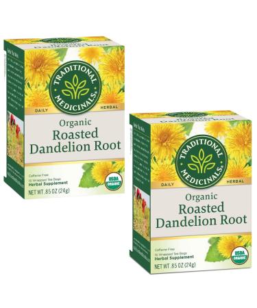 2 Pack of Organic Roasted Dandelion Root Tea | Caffeine Free 16 Wrapped Tea Bags 0.85 oz (24 g) / Pack