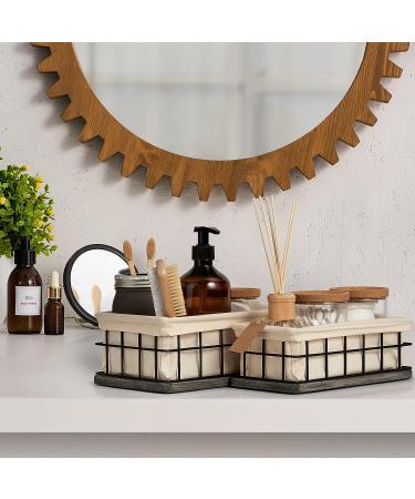Rustic Wood Basket Set of 2 with Liners for Bathroom Decor - Farmhouse Toilet Paper Holder and Storage - Gray (2 Sizes) - Buy Online on GoSupps.com