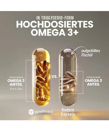 Purefitness Omega 3 Capsules - High Dose 2000mg Daily - EPA & DHA Fish Oil - 120 Capsules - Made in Germany - Premium Quality - Buy Online on GoSupps.com