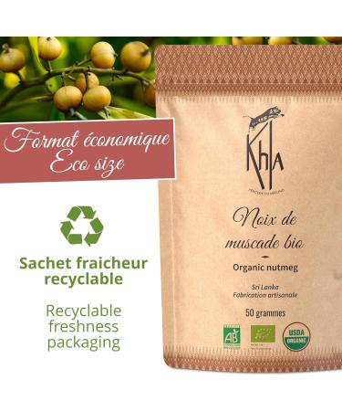 Khla - Organic Whole Nutmeg 50g - Sri Lankan Nutmeg - Kitchen & Pastry Ingredient - Rare Asian Spice - Direct producer - Christmas Spice Quiches Purees Gratins - Buy Online on GoSupps.com