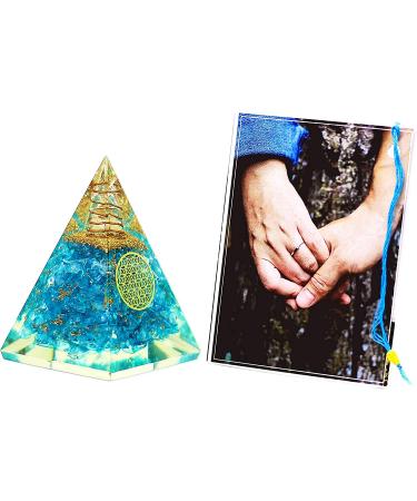 Inspirational Aquamarine Crystal Orgone Pyramid with Clear Quartz Crystals - Chakra Healing Stone for Courage and Stress Relief - Buy Online on GoSupps.com