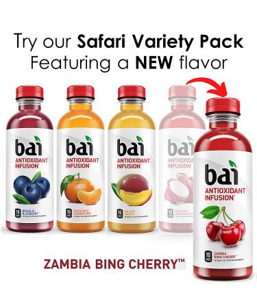 Bai Flavored Water Safari Variety Pack - 12 Count, 18 Fl Oz Bottles - Antioxidant Infused Drinks - Brasilia Blueberry, Costa Rica Clementine, Malawi Mango, Zambia Bing Cherry - Buy Online on GoSupps.com