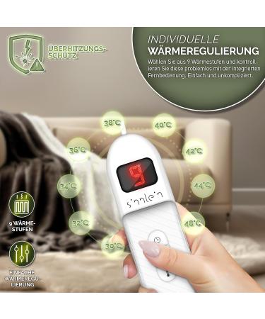 Sinnlein Electric Heating Ceiling Blanket 200x180cm - T V S d GS Checked with 9 Temperature Settings | Cozy Thermal Blanket for Bed & Sofa | Automatic Switch-Off & Timer Display in Light Brown - Buy Online on GoSupps.com