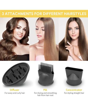 POKE Professional 1800W Hair Dryer with Diffuser - Compact Travel Blow Dryer | Portable Ionic Ceramic Tourmaline Technology | 2 Speed/3 Heat Settings | Comb Attachment | Foldable Design | Yellow - Buy Online on GoSupps.com