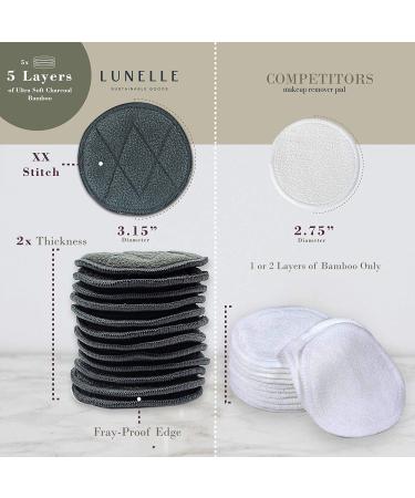 Lunelle Charcoal Bamboo Reusable Makeup Remover Pads 12 Pack with Konjac Sponge - Eco-Friendly Bamboo Face Pads Set - Buy Online on GoSupps.com